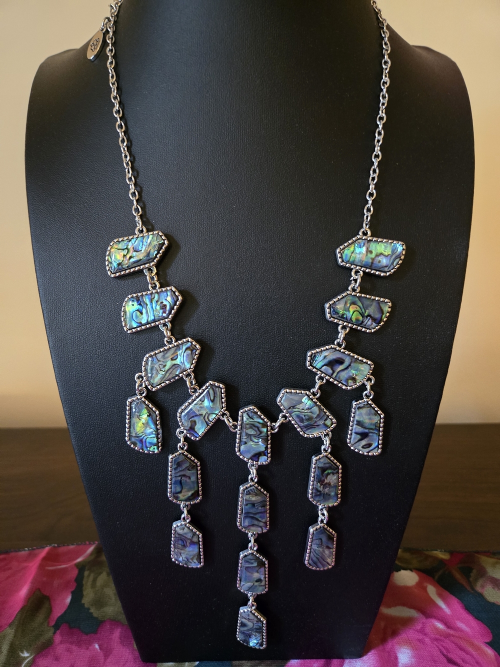 Abalone Cascade Statement Necklace - Iridescent Blue-Green